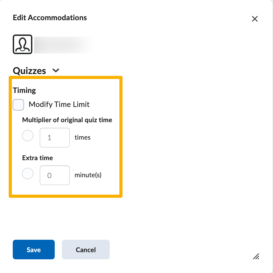 Classlist edit accommodations for allowing extended time on a quiz