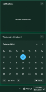 Windows 11 Date, Time, and Notifications menu