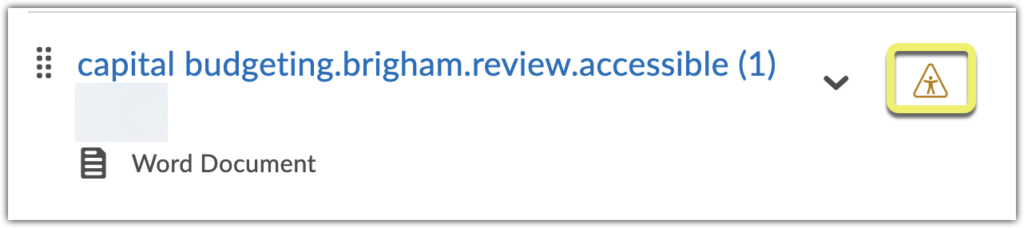 Screenshot of MyCourses course content with Panorama accessibility icon, annotated with a yellow rectangle for additional emphasis