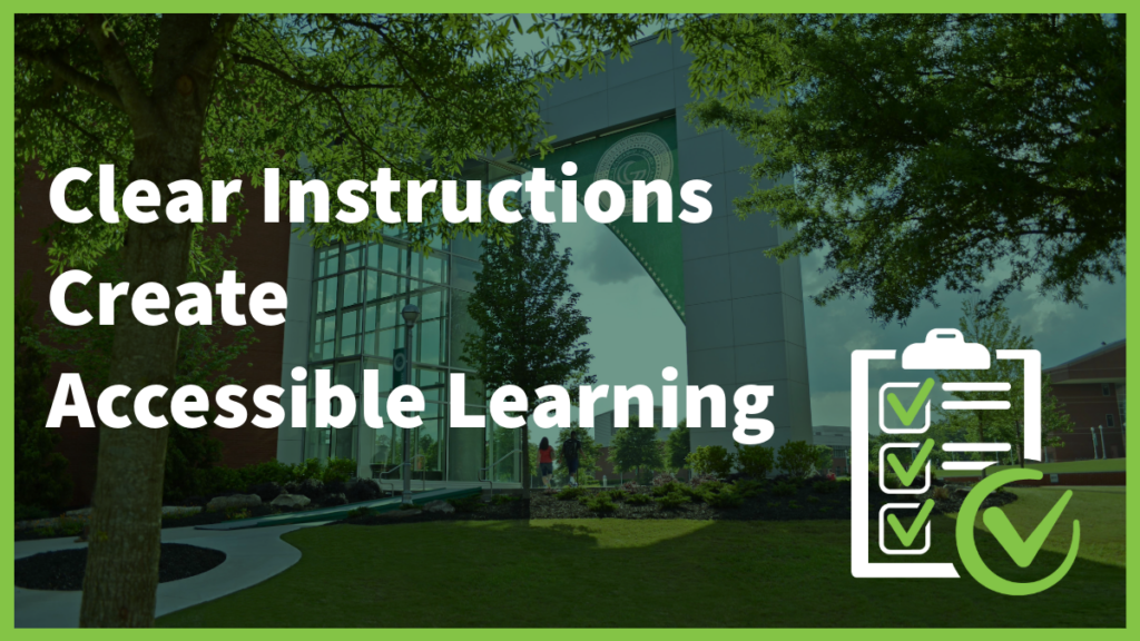 Card with text "Clear Instructions Create Accessible Learning".